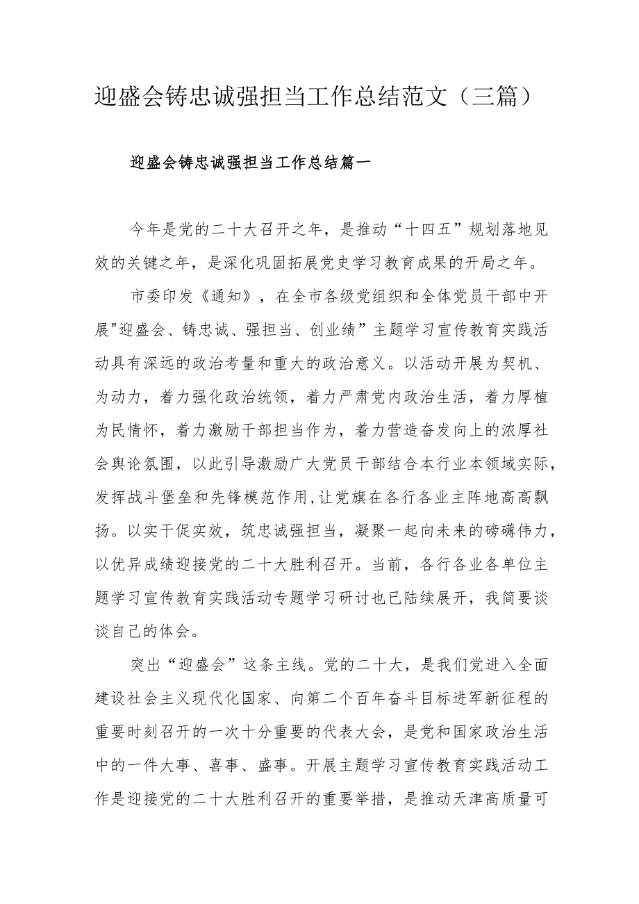 迎盛会铸忠诚强担当工作总结范文.docx_第1页