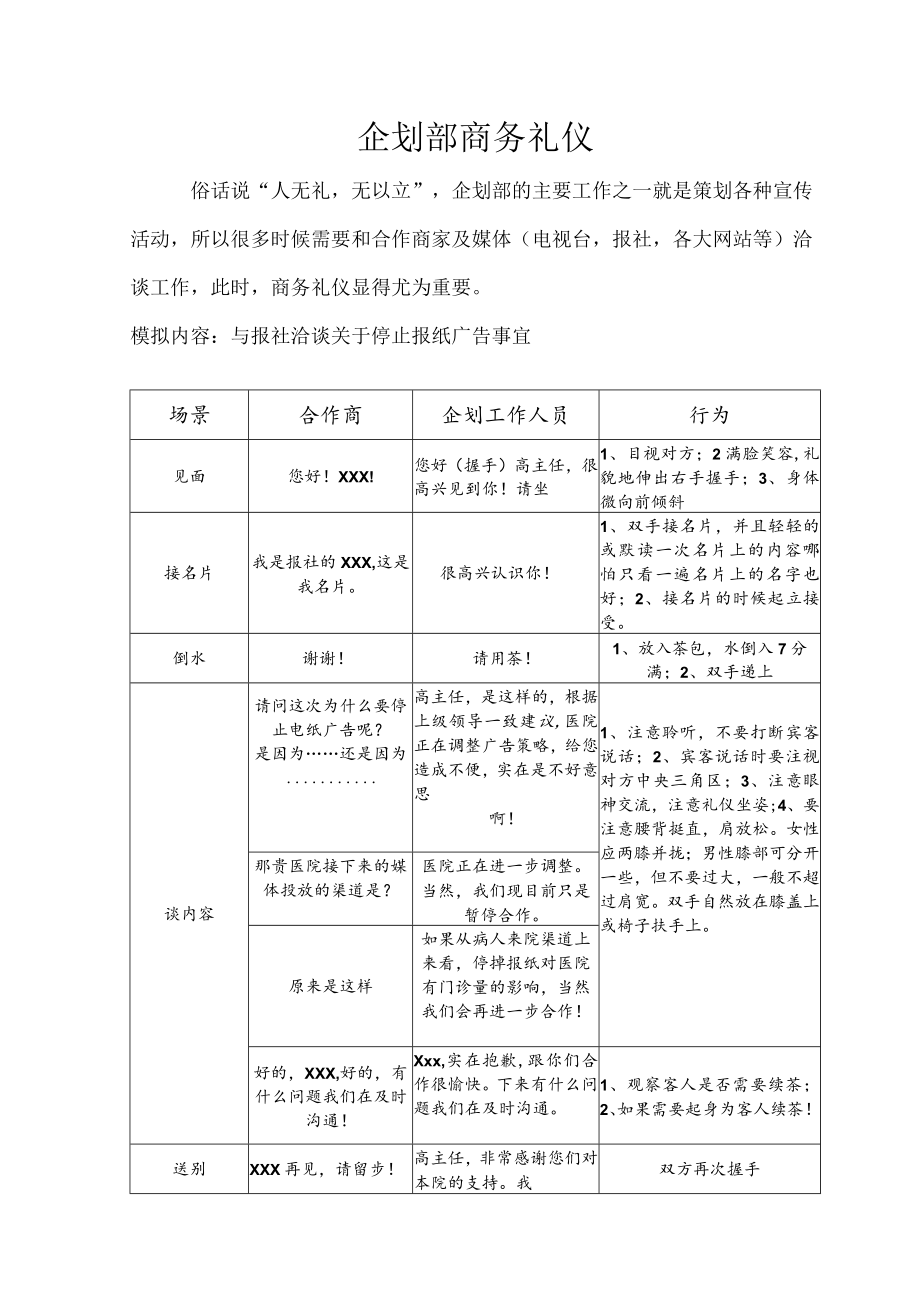 妇产医院企划部商务礼仪流程.docx_第1页