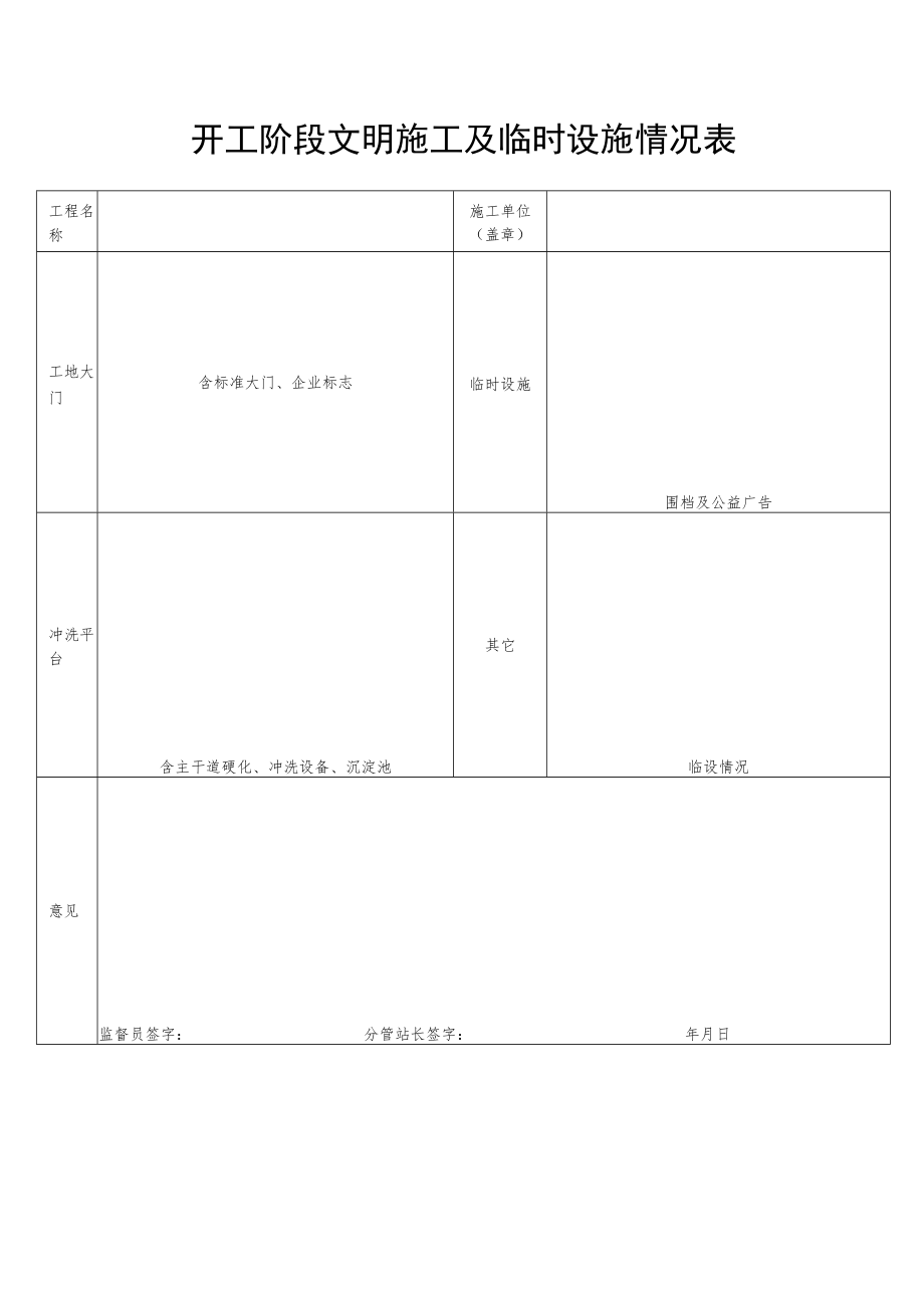 开工阶段文明施工及临时设施情况表.docx_第1页