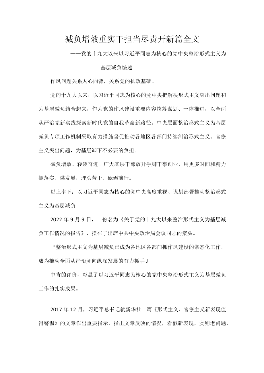 减负增效重实干担当尽责开新篇全文.docx_第1页