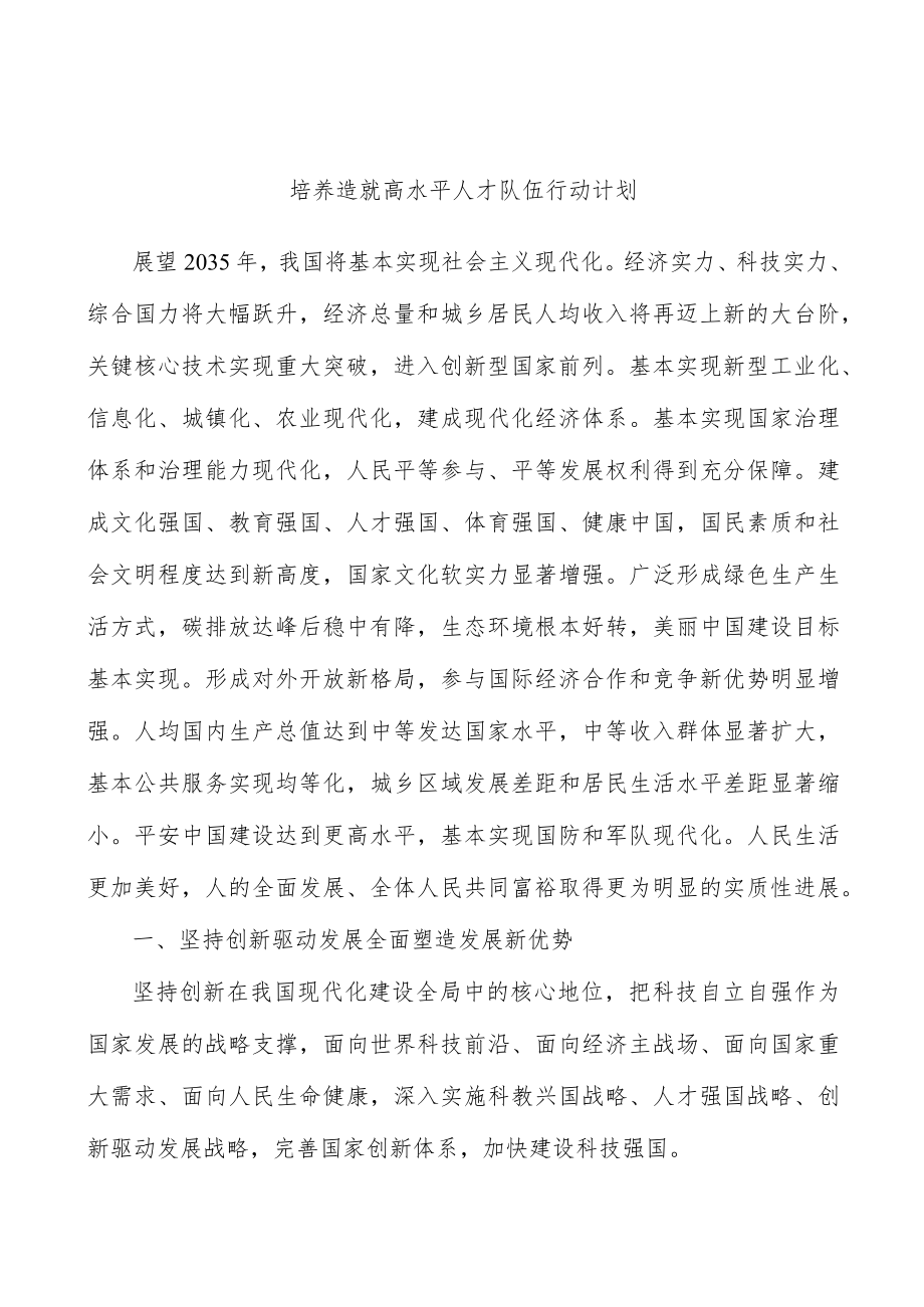 培养造就高水平人才队伍行动计划.docx_第1页