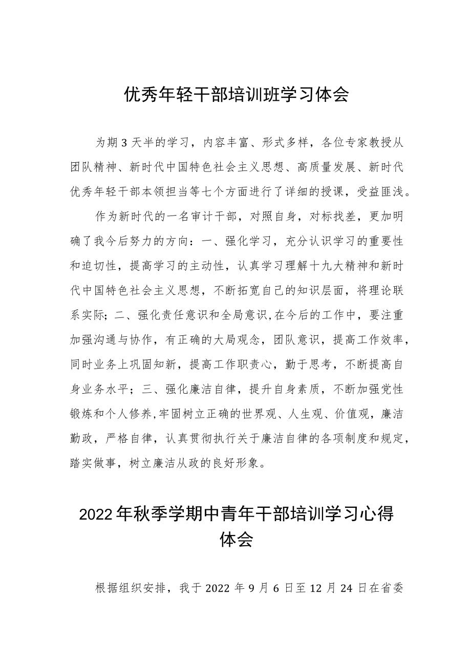 优秀年轻干部培训班学习体会九篇合集.docx_第1页