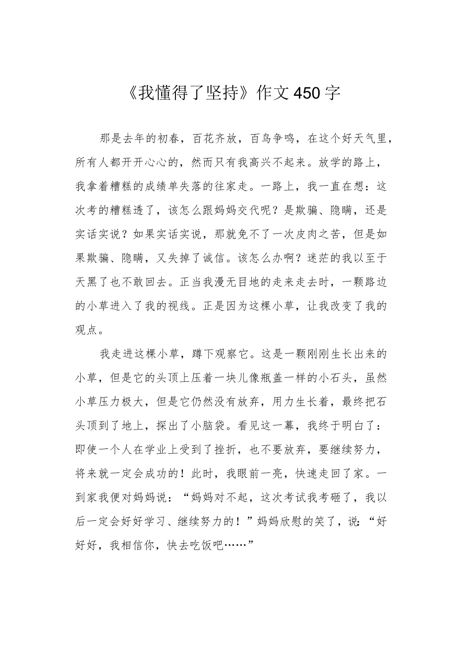 《我懂得了坚持》作文450字.docx_第1页