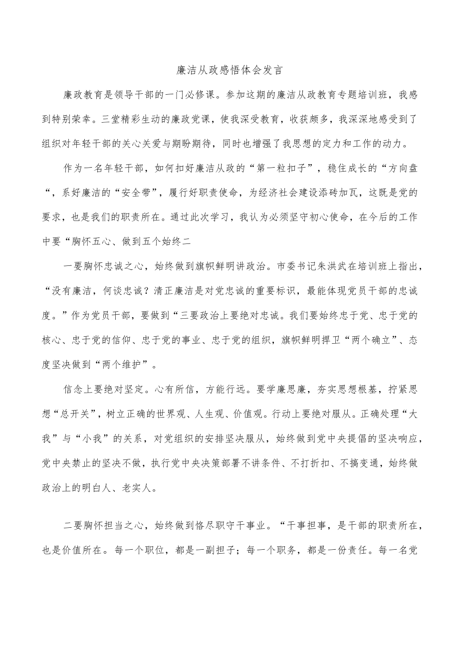 廉洁从政感悟体会发言.docx_第1页