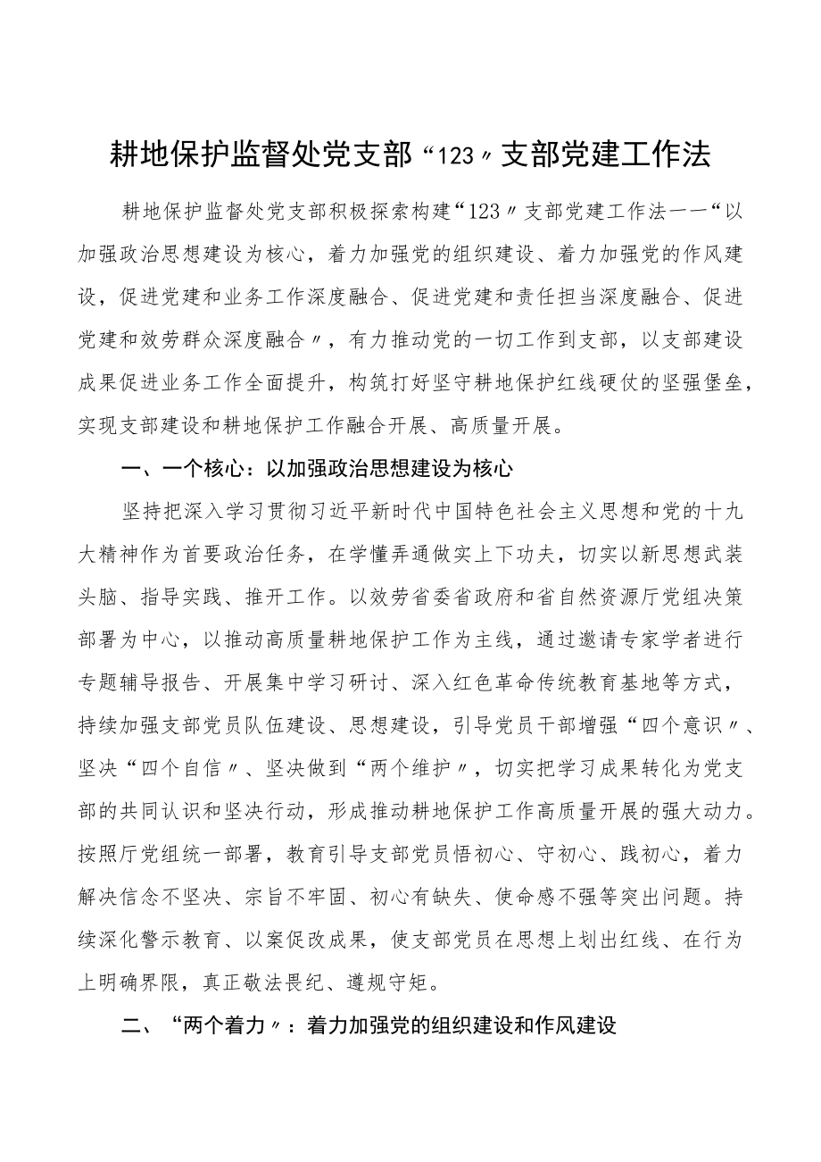 支部工作法耕地保护监督处党支部党建工作法.docx_第1页