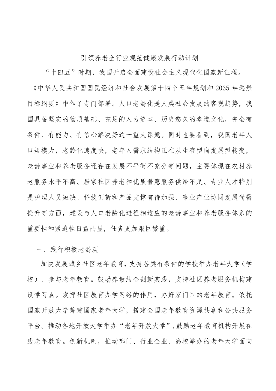 引领养老全行业规范健康发展行动计划.docx_第1页