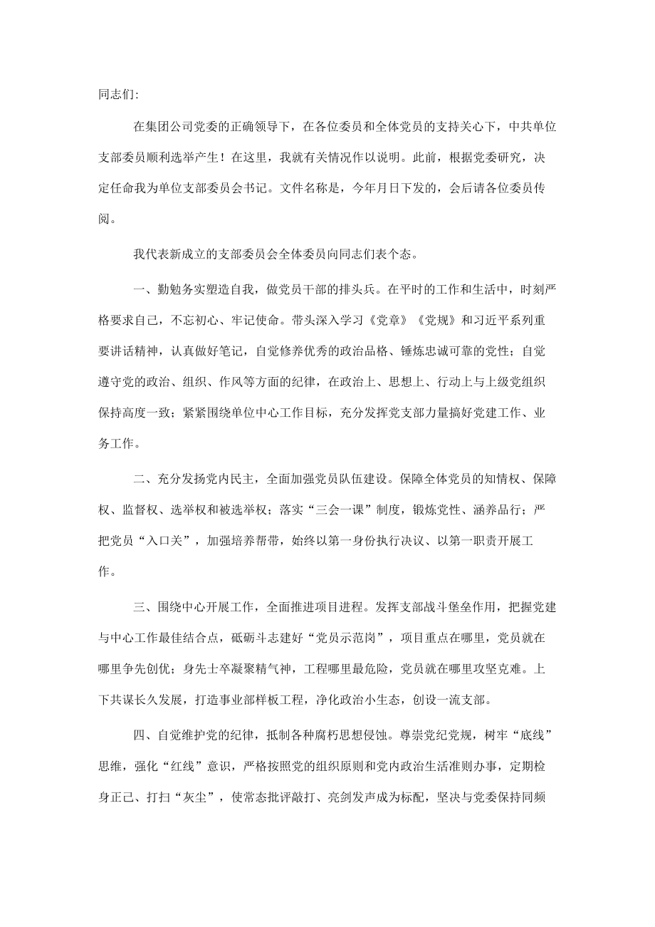 新当选党支部书记表态发言(1).docx_第1页