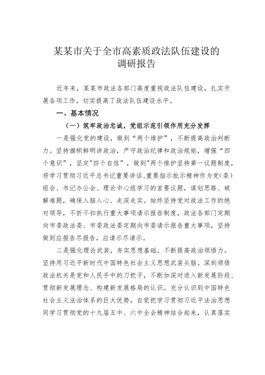 某某市关于全市高素质政法队伍建设的调研报告.docx_第1页