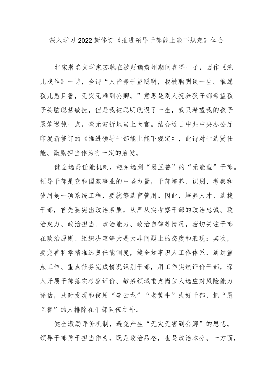 深入学习2022新修订《推进领导干部能上能下规定》体会3篇.docx_第1页