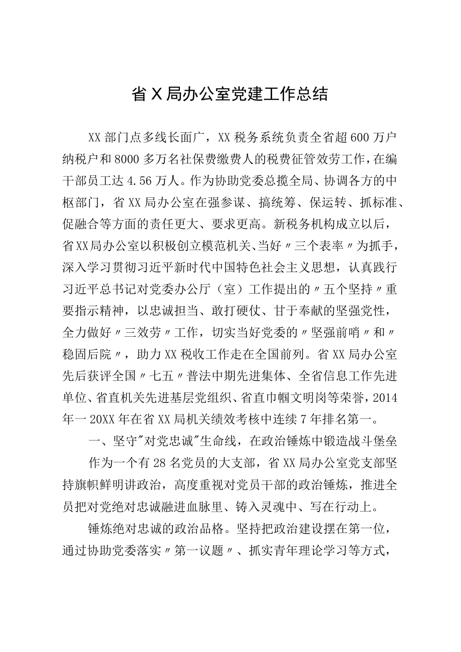 省X局办公室党建工作总结.docx_第1页