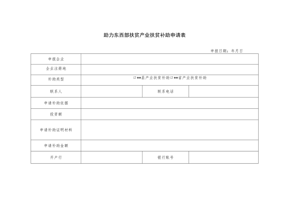 助力东西部扶贫产业扶贫补助申请表.docx_第1页