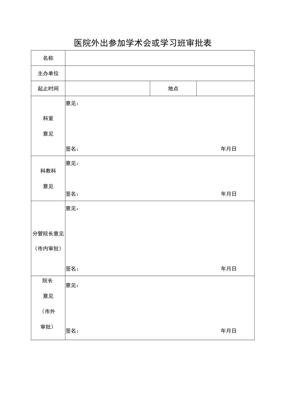 医院外出参加学术会或学习班审批表.docx_第1页