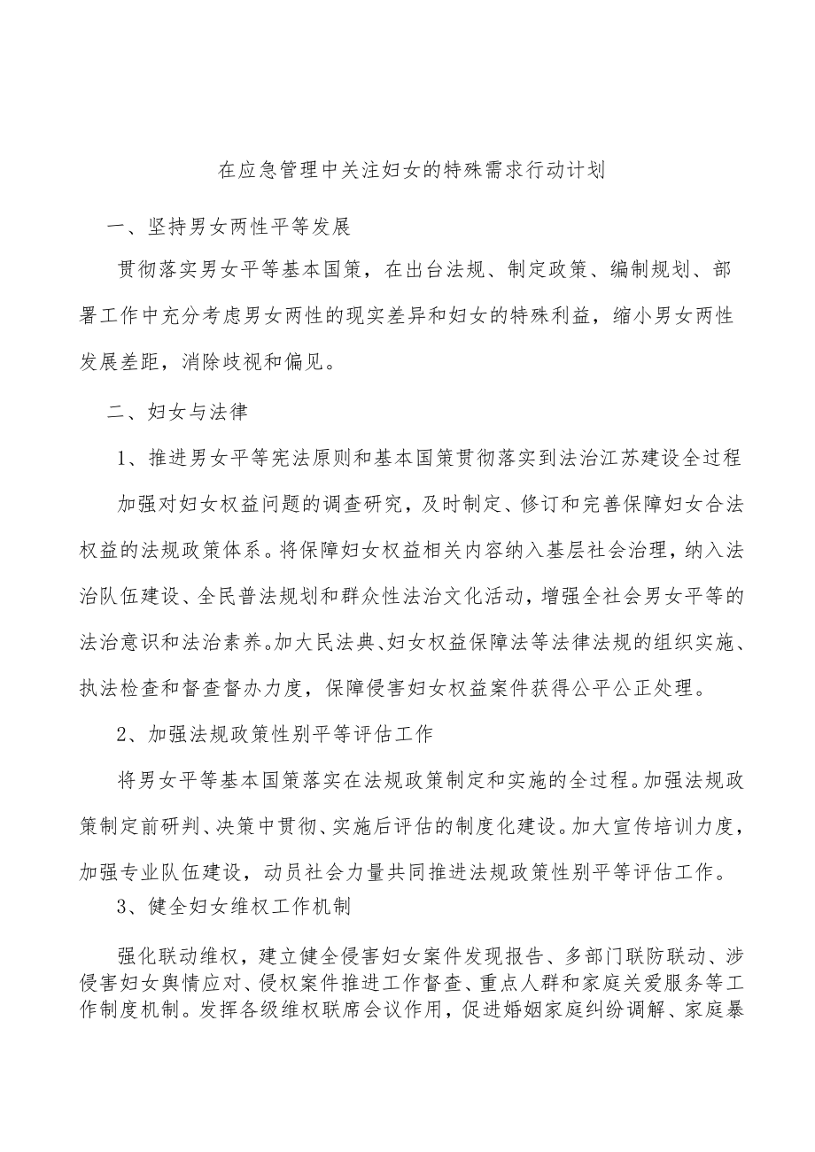 在应急管理中关注妇女的特殊需求行动计划.docx_第1页