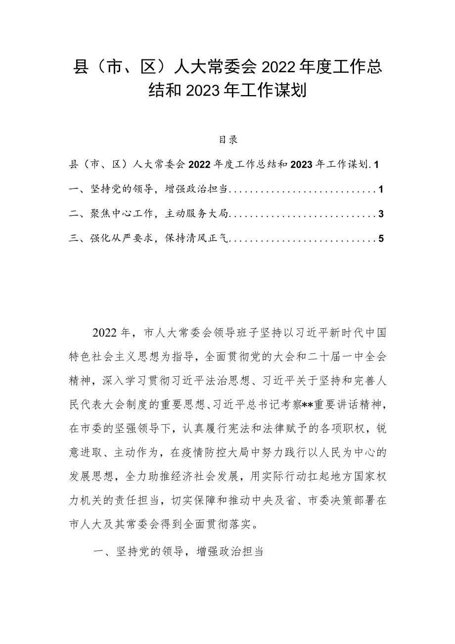 县（市、区）人大常委会2022年度工作总结和2023年工作谋划.docx_第1页