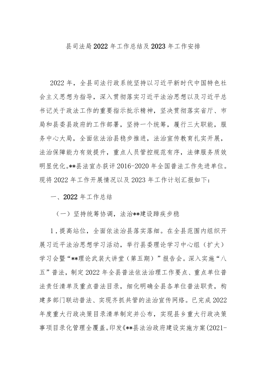 县司法局2022年工作总结及2023年工作安排.docx_第1页