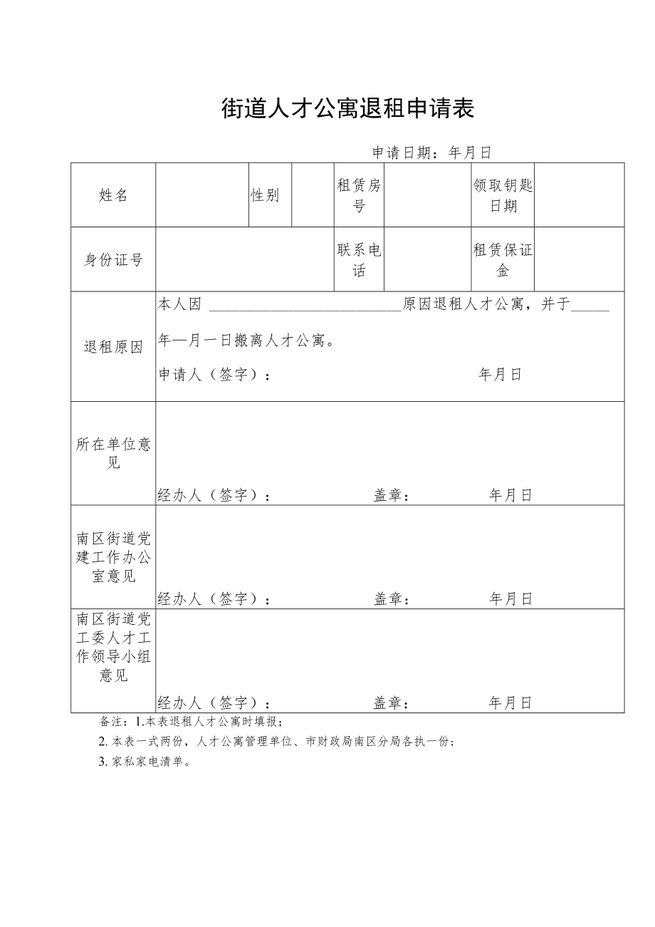 南区街道人才公寓退租申请表.docx_第1页