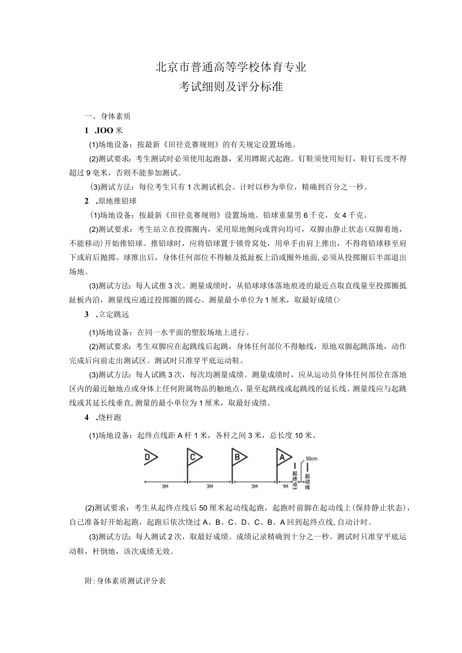 北京市普通高等学校体育专业考试细则及评分标准（2023年）.docx_第1页