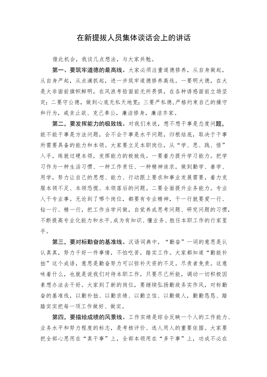 在新提拔人员集体谈话会上的讲话.docx_第1页