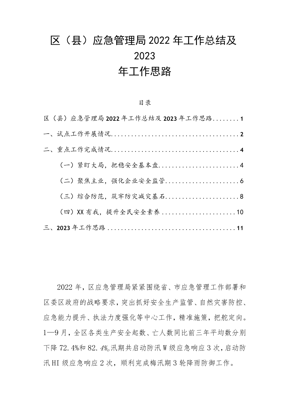 区（县）应急管理局2022年工作总结及2023年工作思路.docx_第1页