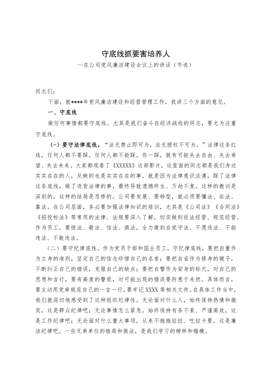 在公司党风廉洁建设会议上的讲话及廉政表态发发言（范文）.docx_第1页