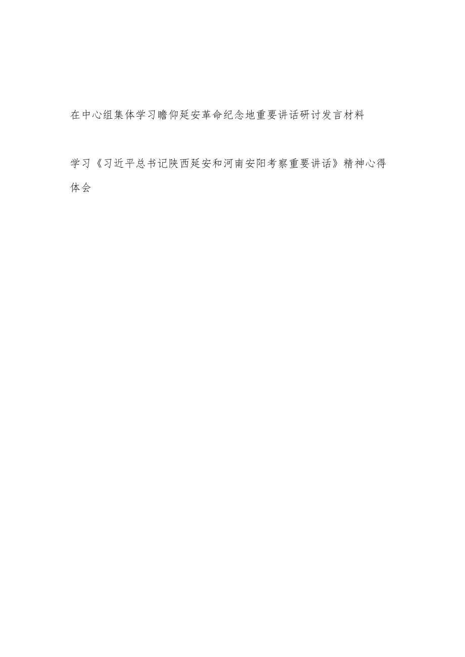 在中心组集体学习瞻仰延安革命纪念地重要讲话研讨发言材料.docx_第1页