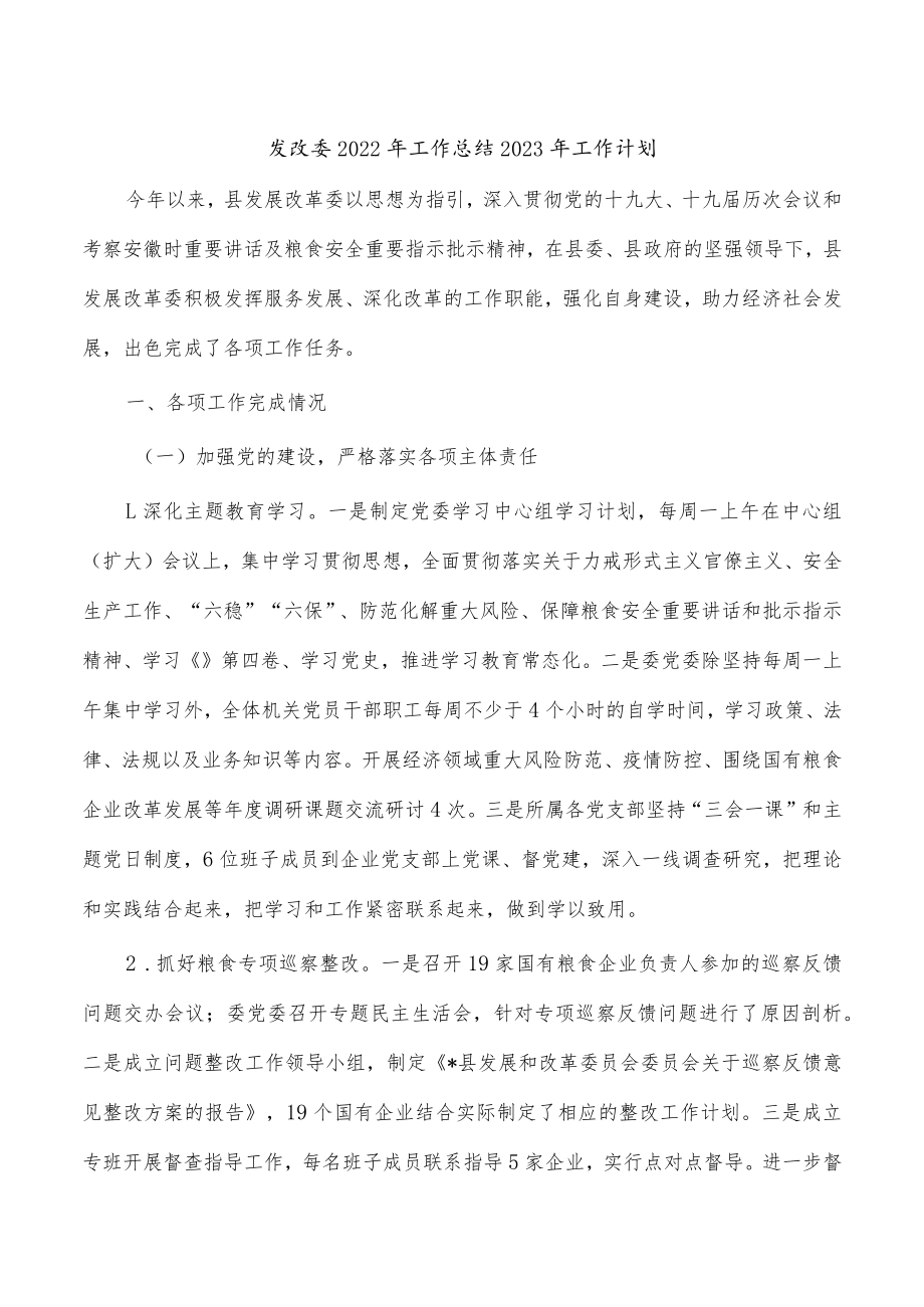 发改委2022年工作总结2023年工作计划.docx_第1页