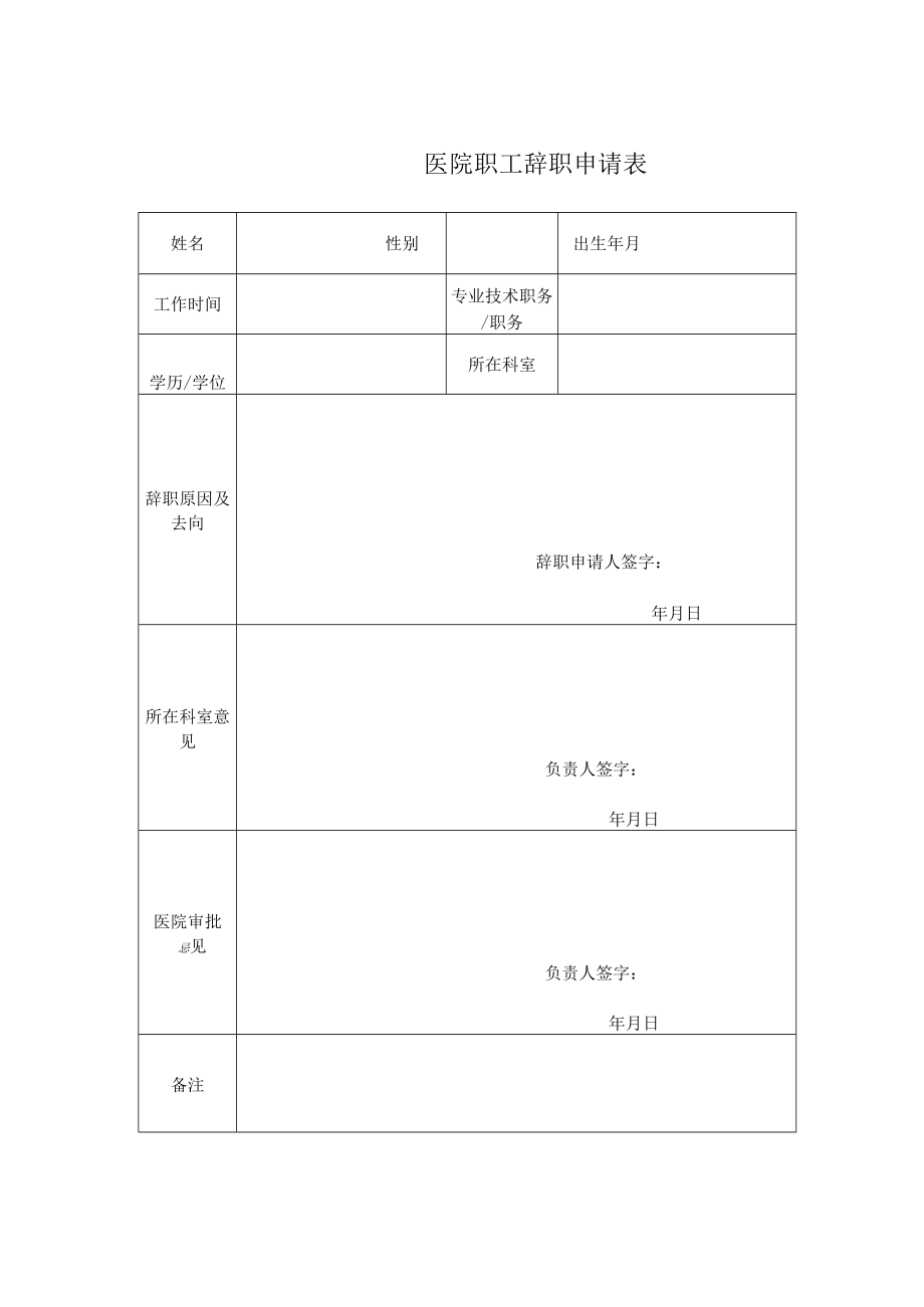 医院职工辞职申请表.docx_第1页