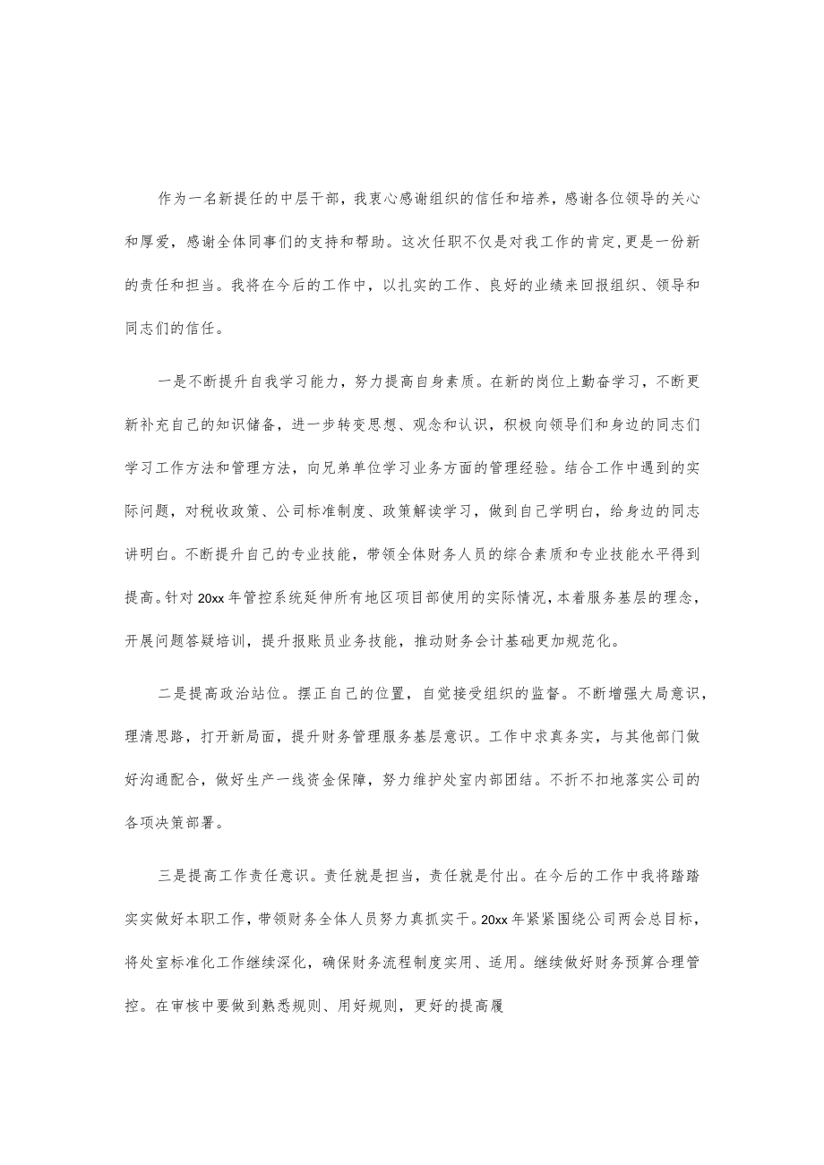 公司新提任干部表态发言2篇.docx_第1页