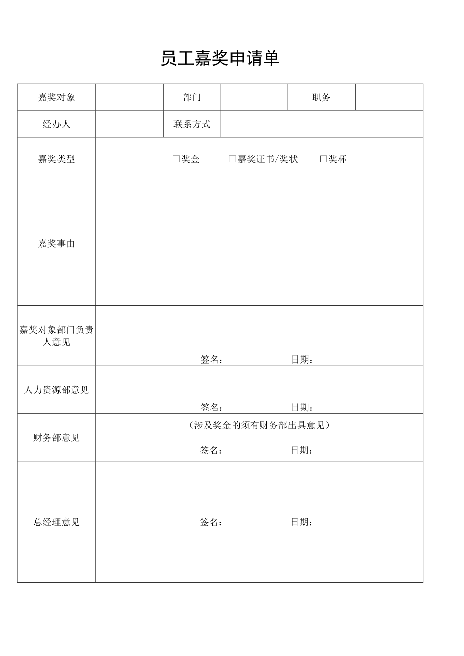 员工嘉奖申请单.docx_第1页