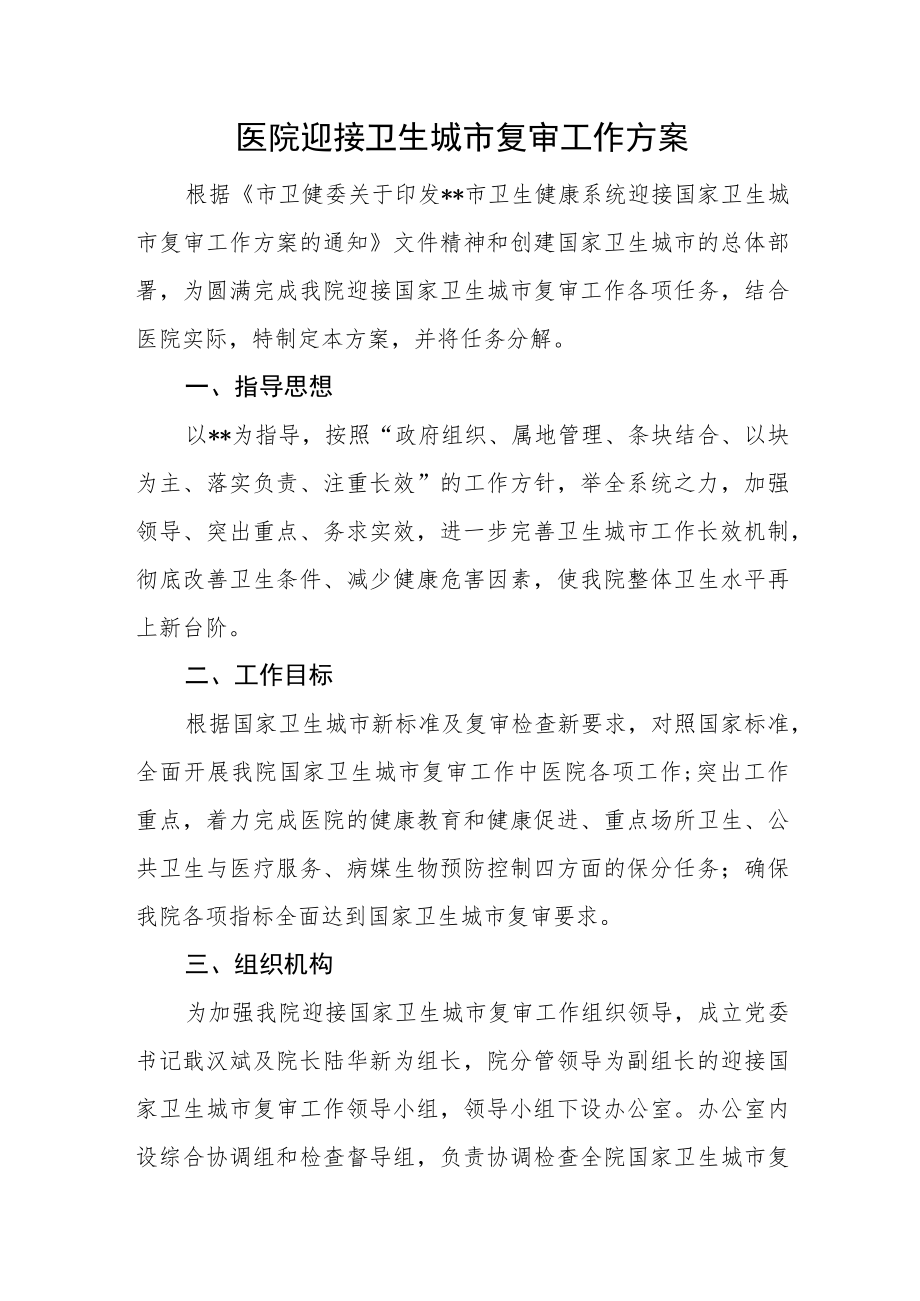 医院迎接卫生城市复审工作方案.docx_第1页