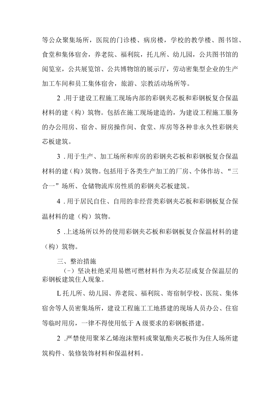 关于易燃可燃夹芯材料彩钢板建筑消防安全综合整治工作实施方案.docx_第2页