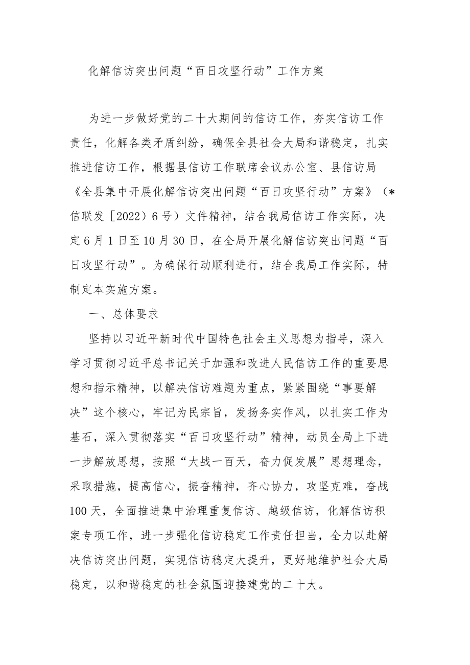 化解信访突出问题“百日攻坚行动”工作方案.docx_第1页