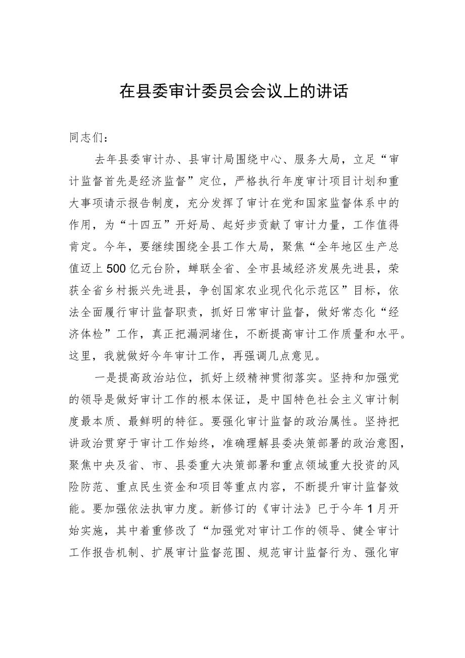 在县委审计委员会会议上的讲话.docx_第1页