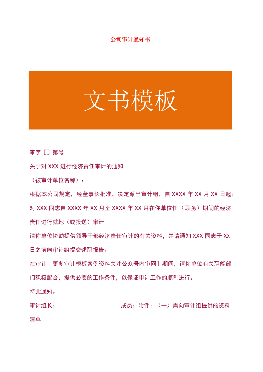 公司审计通知书模板.docx_第1页