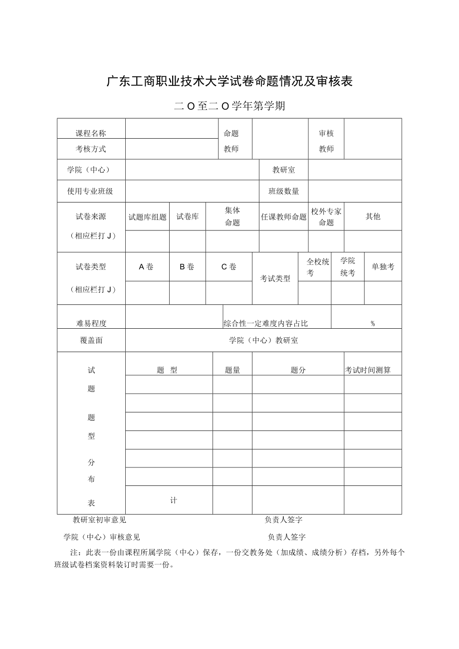 广东工商职业学院试卷审核表.docx_第1页