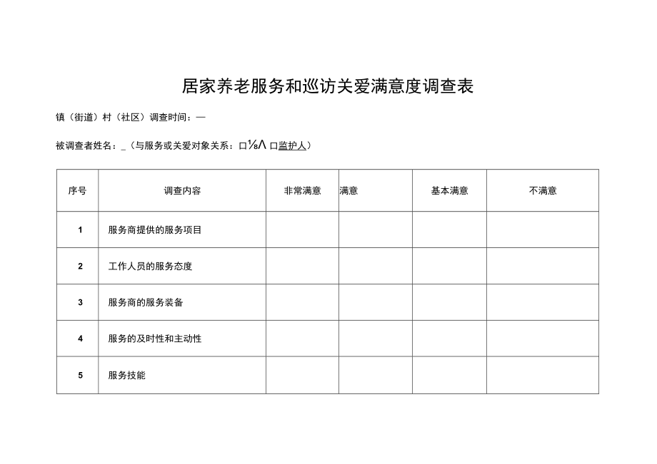 居家养老服务和巡访关爱满意度调查表.docx_第1页