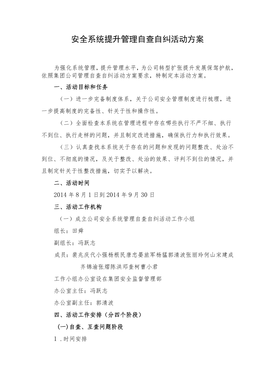 安全系统提升自查自纠活动方案.docx_第1页