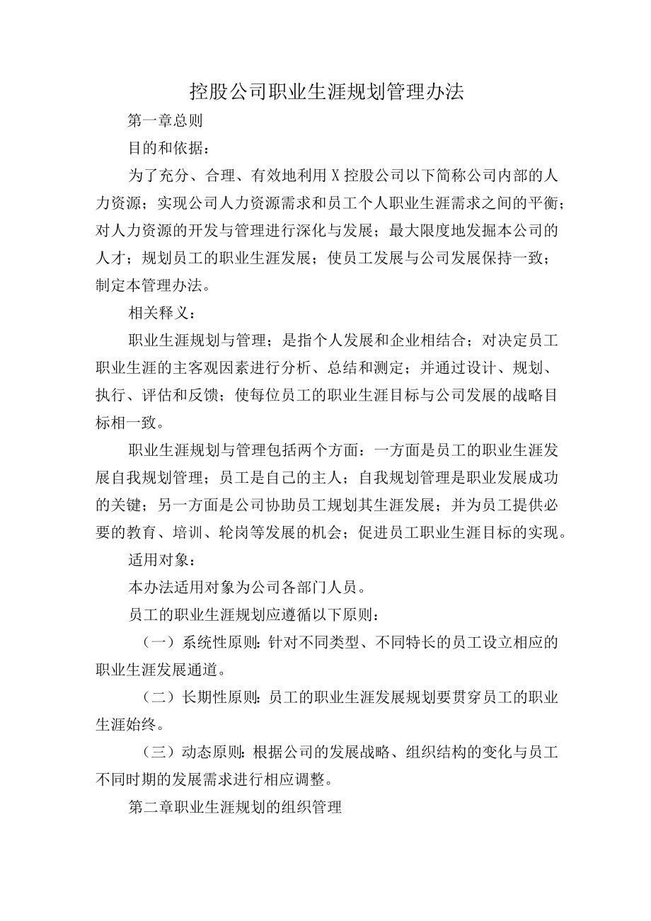 控股公司职业生涯规划管理办法.docx_第1页