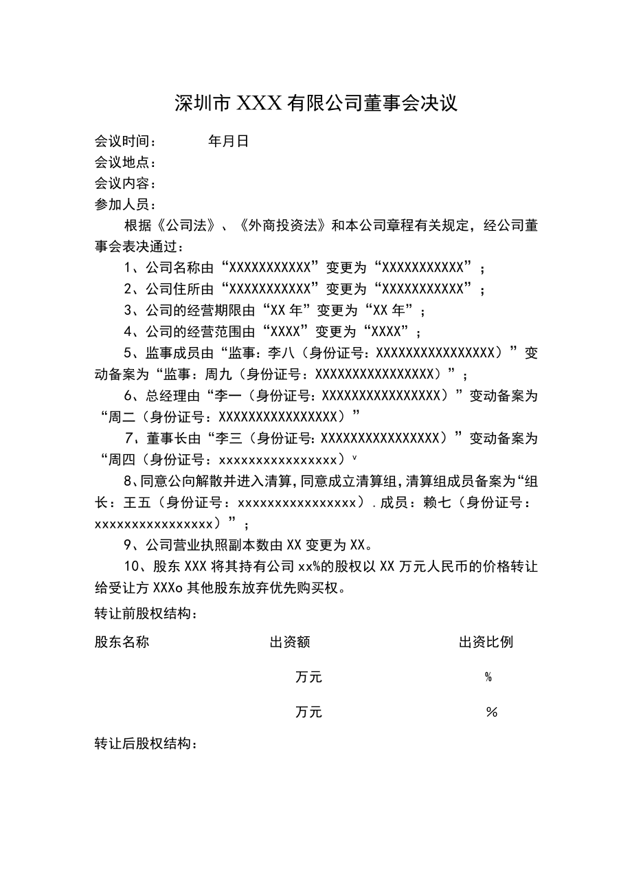 外商投资企业董事会决议.docx_第1页