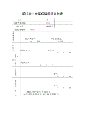 学院学生参军保留学籍审批表.docx