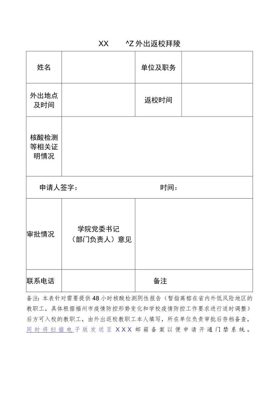 大学教职工外出返校审批表.docx_第1页