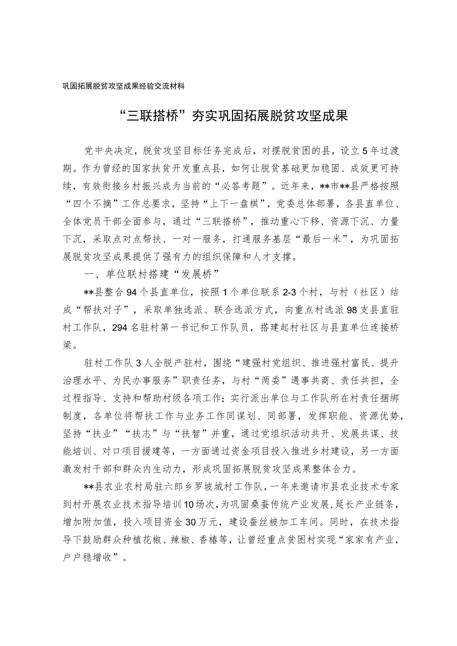 巩固拓展脱贫攻坚成果经验交流材料.docx_第1页