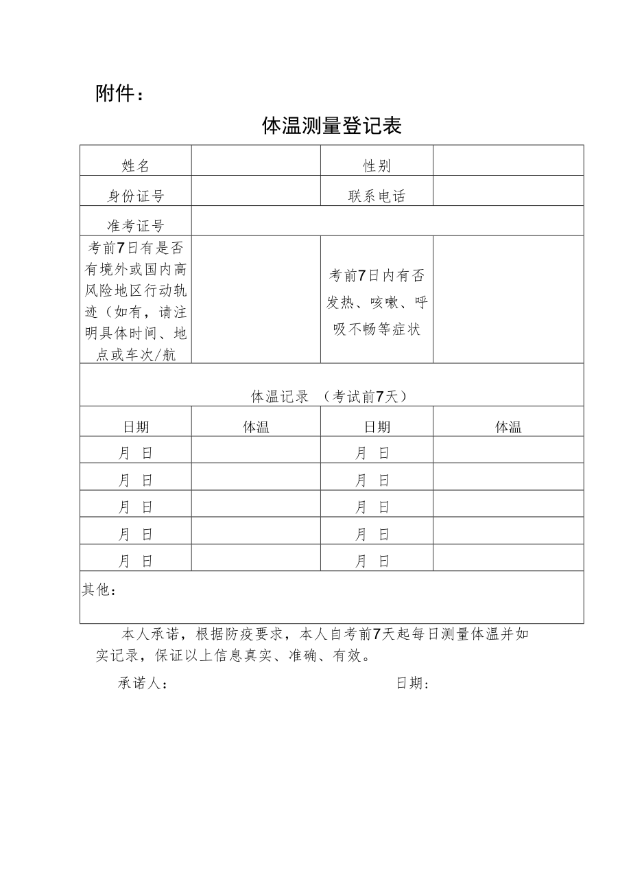 贵州省2022年12月全国计算机等级考试体温测量登记表.docx_第1页