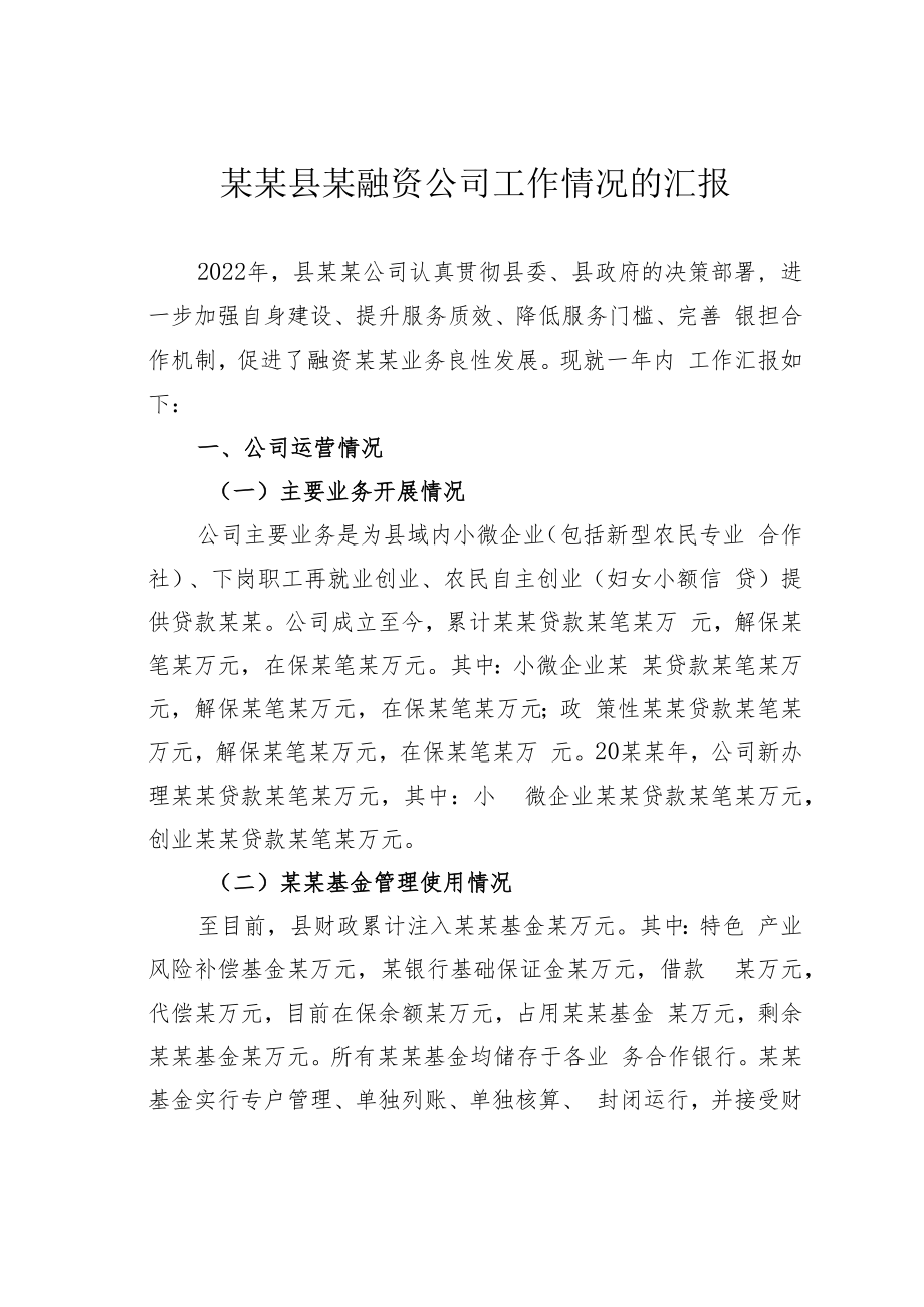 某某县某融资公司工作情况的汇报.docx_第1页