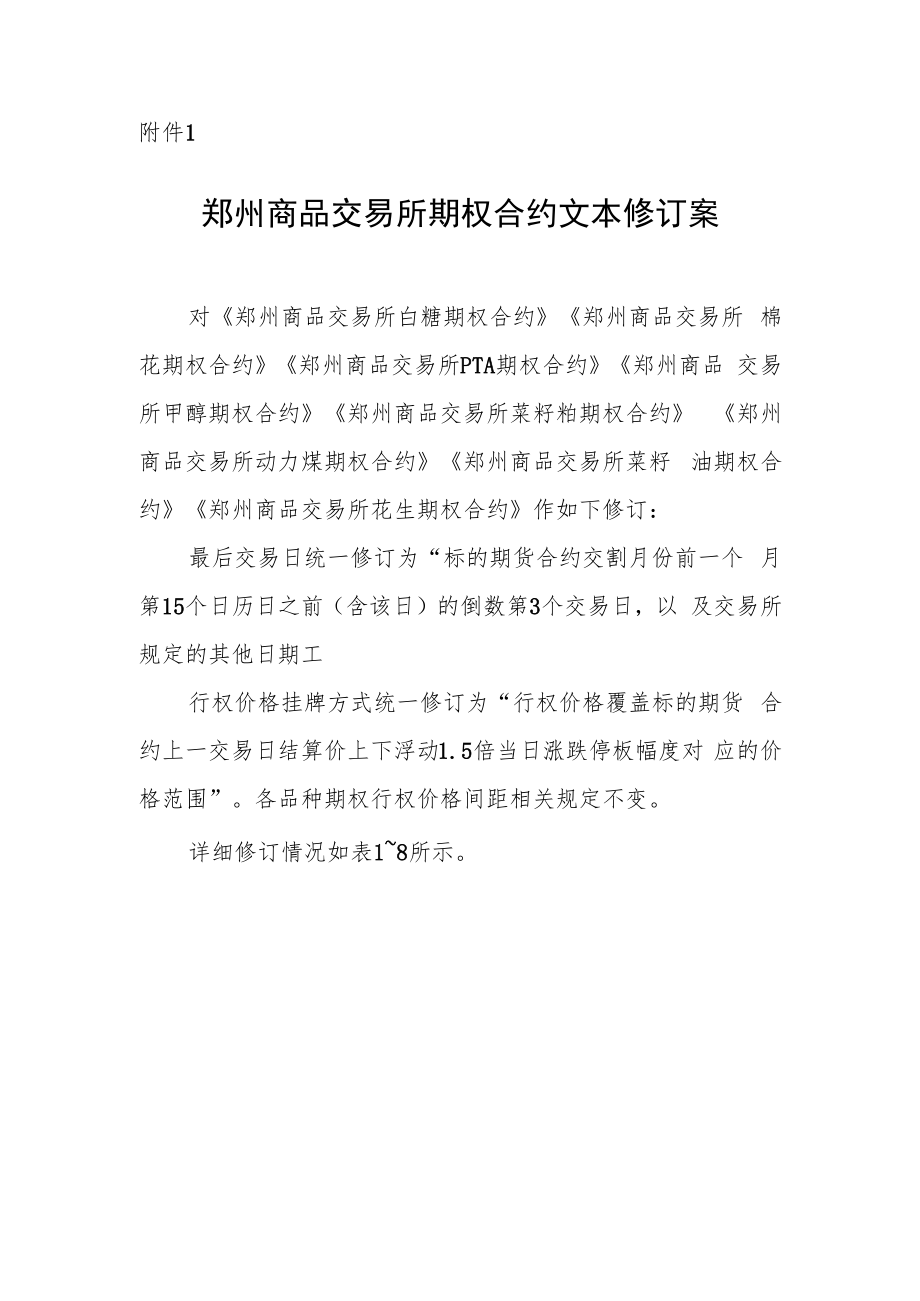 郑州商品交易所期权合约文本修订案.docx_第1页