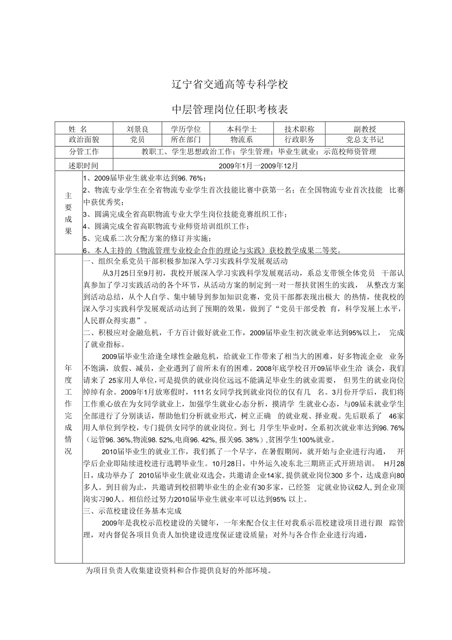 辽宁省交通高等专科学校中层管理岗位任职考核表.docx_第1页