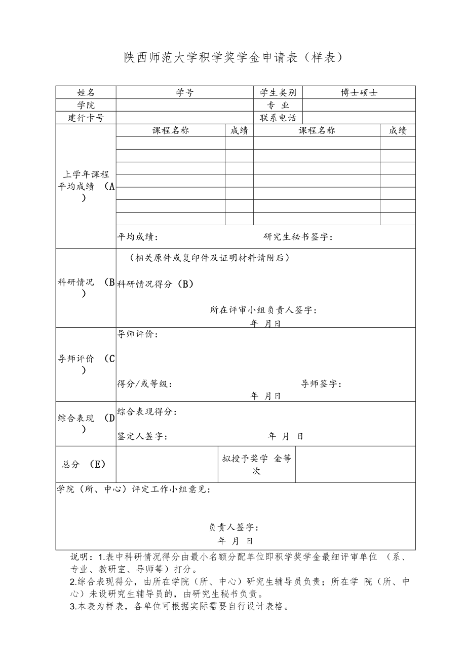 陕西师范大学积学奖学金申请表样表.docx_第1页