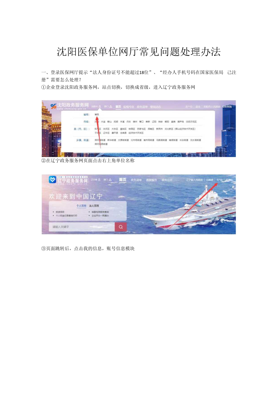 沈阳医保单位网厅常见问题处理办法202209.docx_第1页