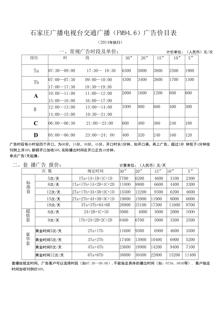 石家庄广播电视台交通广播FM96广告价目表.docx_第1页