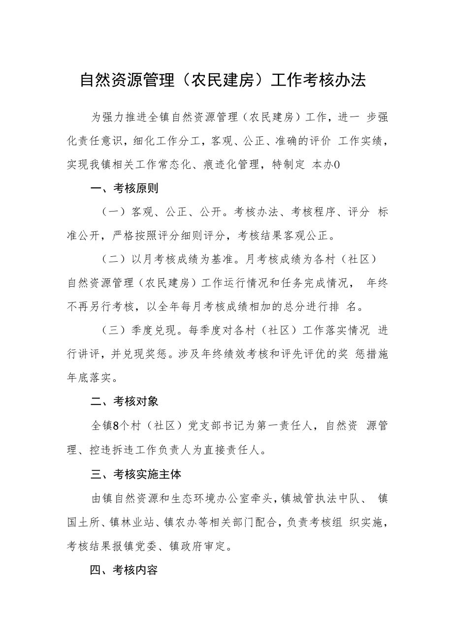 自然资源管理(农民建房）工作考核办法.docx_第1页